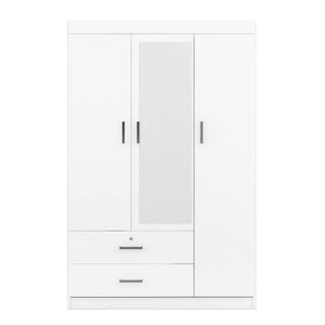3-Door Mirror Wardrobe with Shelves, White