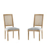 French Country Dining Chair With Rectangular Cane Backrest And Smooth Upholstered Seating