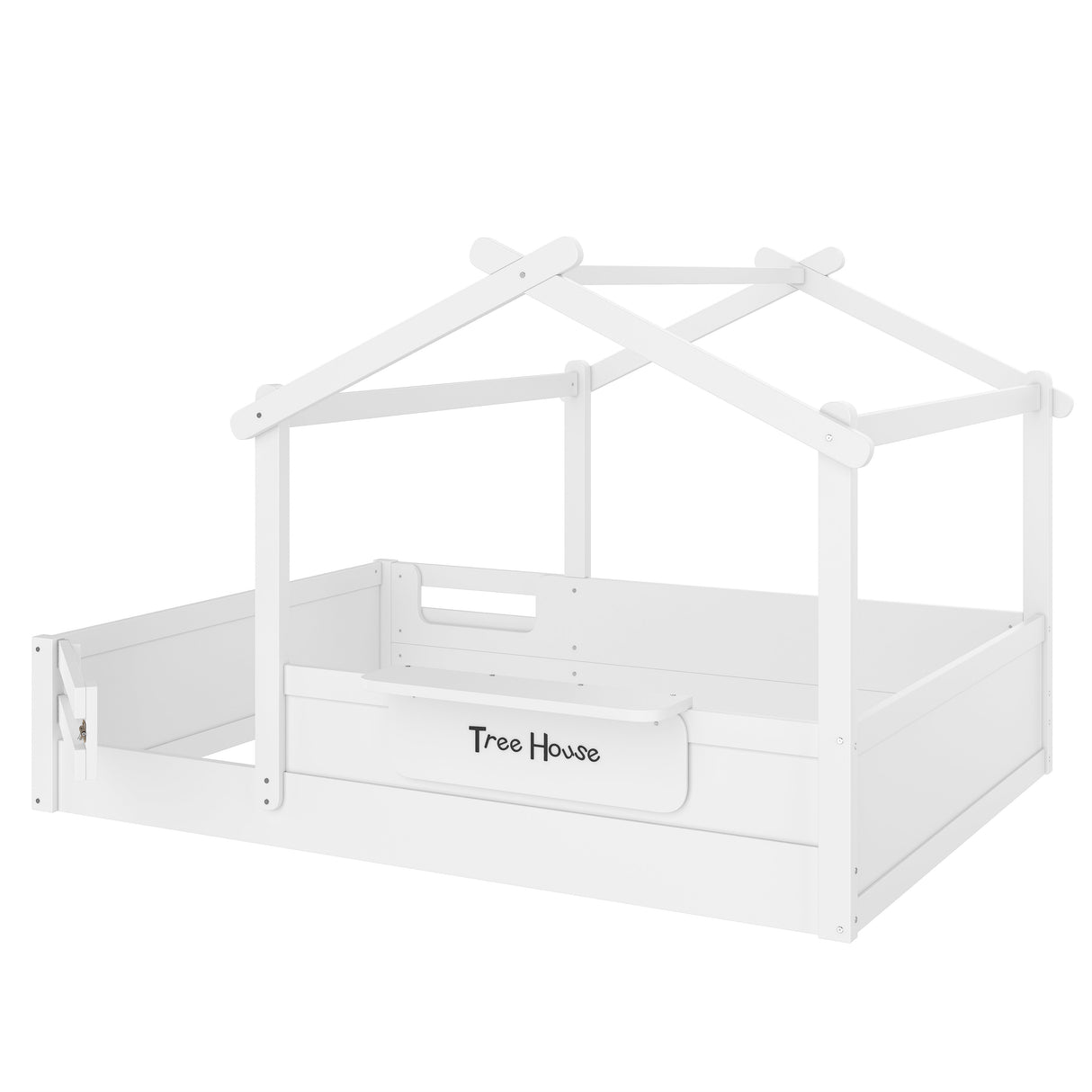 Full Size Floor Bed with Guardrails and Roof
