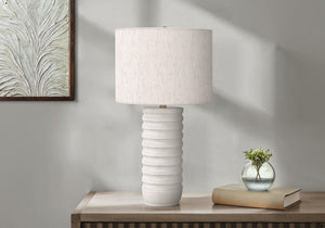 28"h Cream Resin Table Lamp with Ivory Linen Shade