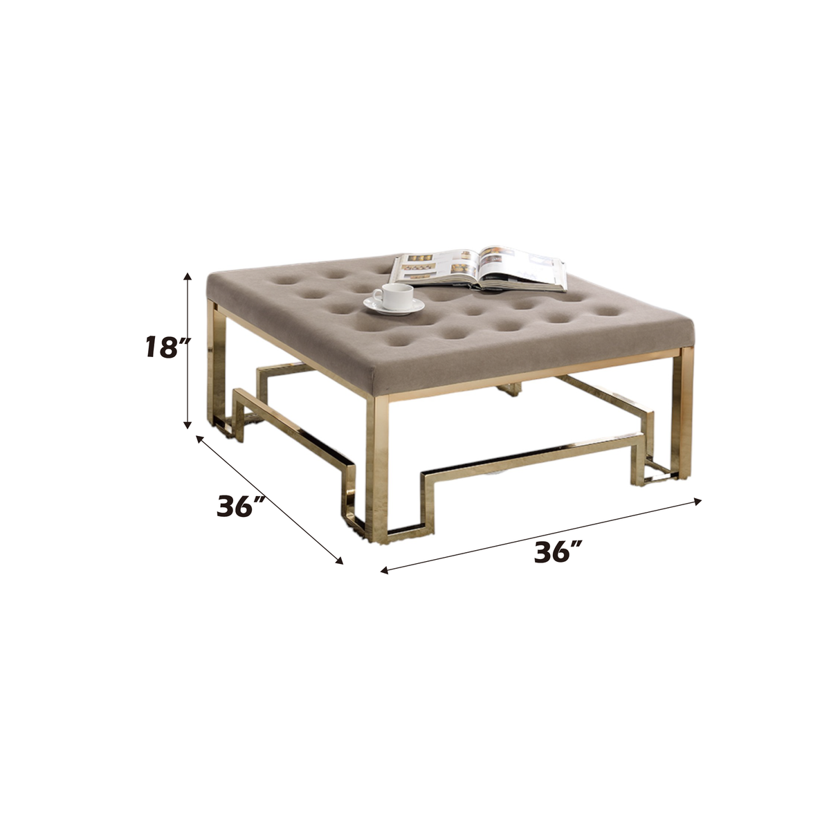 Damien Beige Fabric & Champagne Finish Cocktail Ottoman