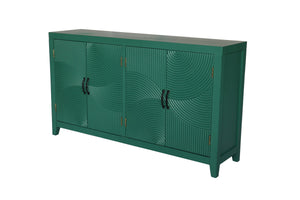 59in Green Accent Cabinet with 4 Doors - Mid Century Modern Buffet - Dark Green