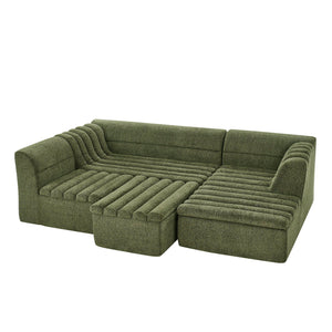 U-Shaped Modular Sectional Sofa With Chaise And Movable Ottoman With Wave-Shaped Armrest