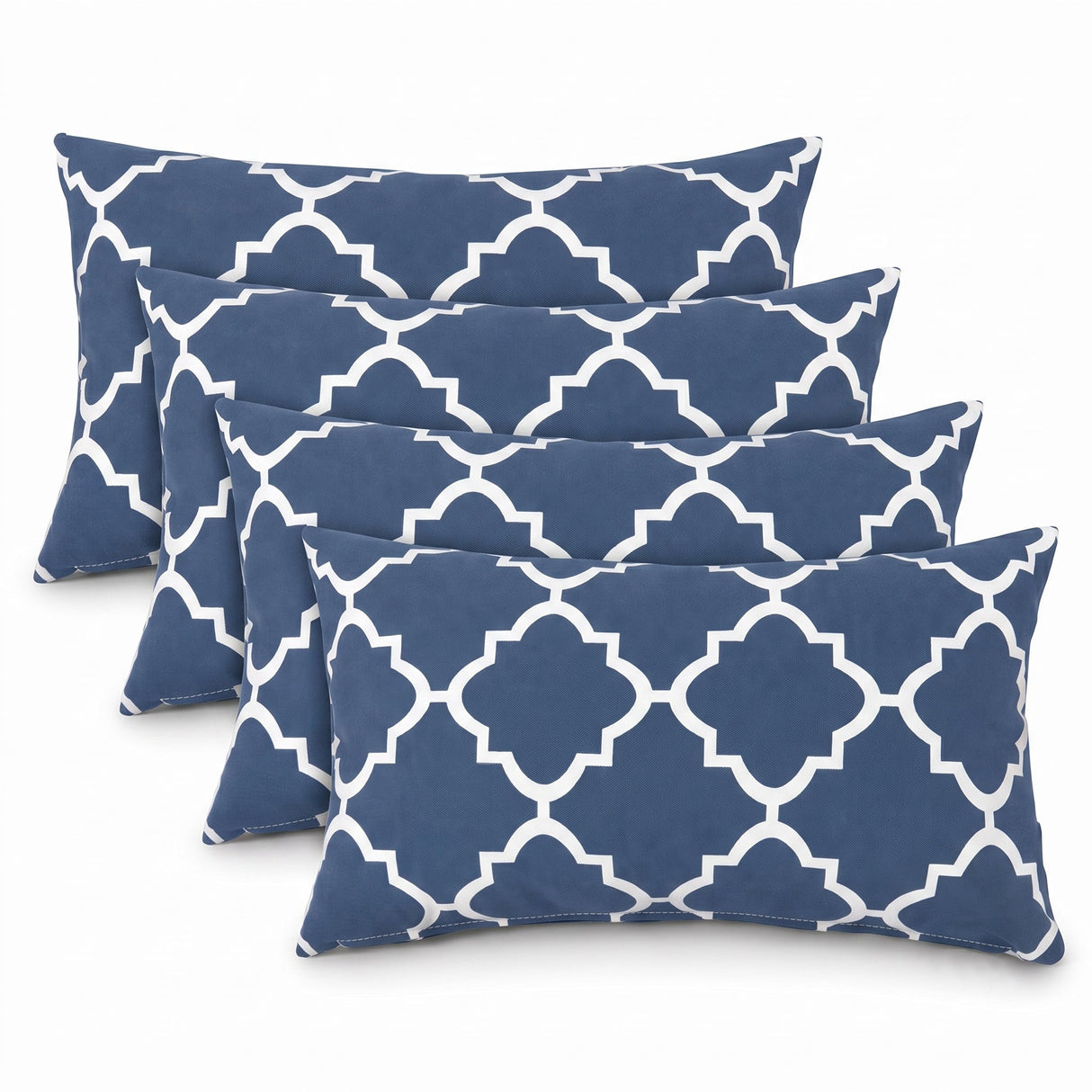 4 Pack Outdoor Lumbar Pillow with Inserts - Navy Trellis