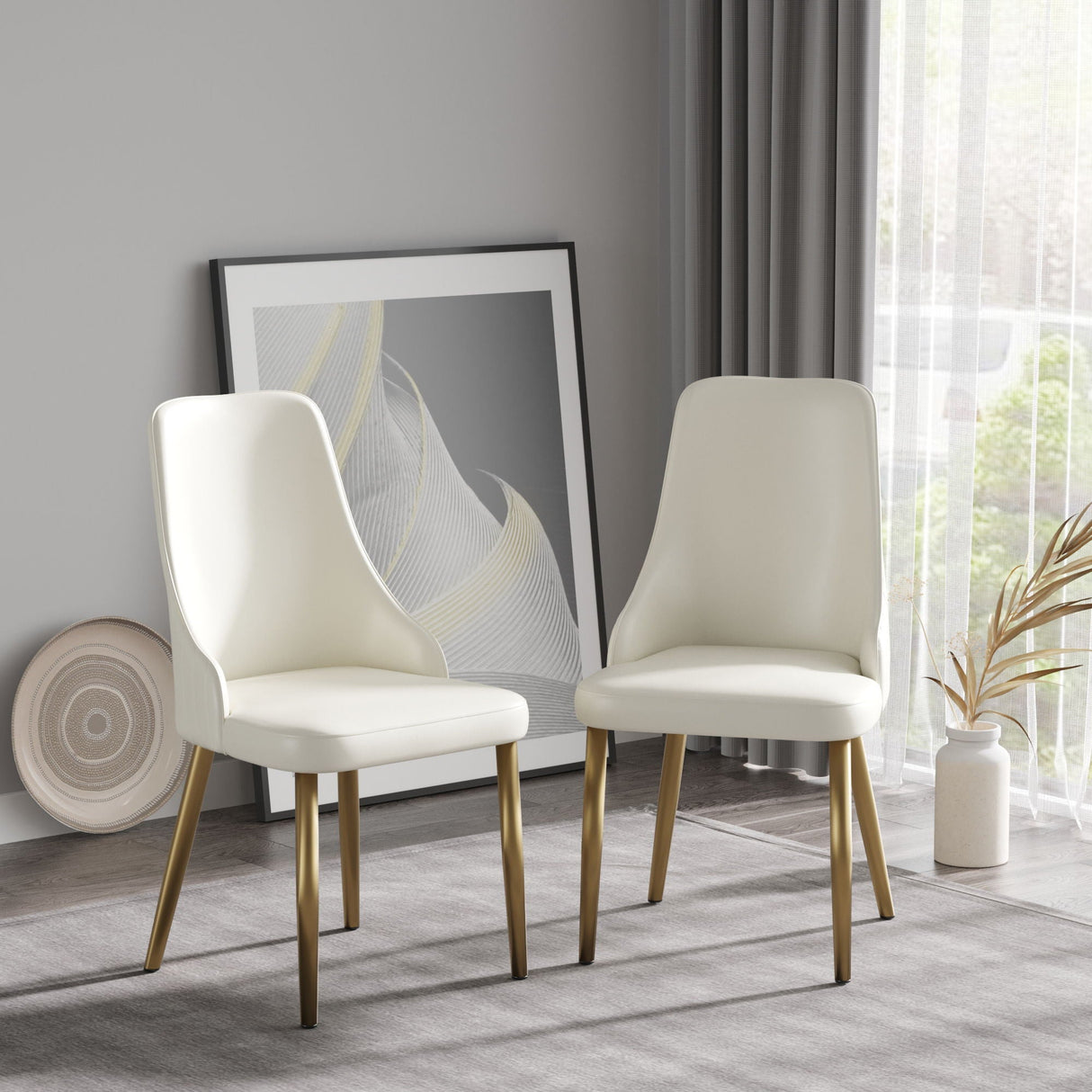 Modern Sponge-Filled Dining Chair, Solid Wood Metal Legs, Suitable For Restaurants, Living Rooms And Rooms (Set of 2) - White
