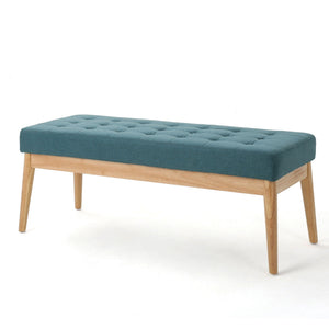 Vibratory Button Tufted Upholstered Ottoman with Splayed Wooden Legs - Teal / Natural