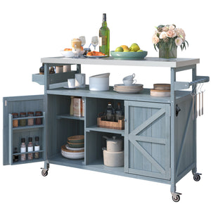 K&K Outdoor Kitchen Island, Rolling Bar Cart & Storage Cabinet