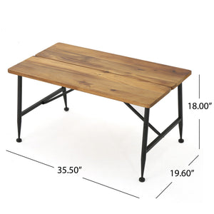 Rectangle Outdoor Coffee Table With Angled Tubular Legs And Wood Top - Black