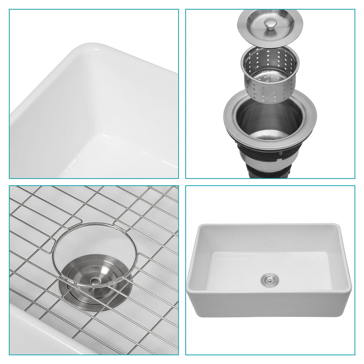 Farmhouse Ceramic Apron Front Single Bowl Kitchen Sink with Durable Design - White or Black