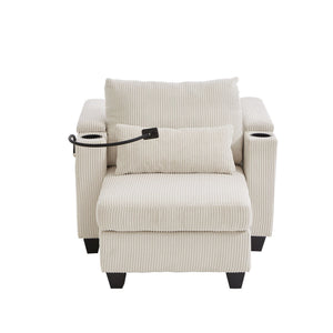 Convertible Chaise Lounge Sofa Chair With USB Ports, Cup Holders, Phone Holder And Storage