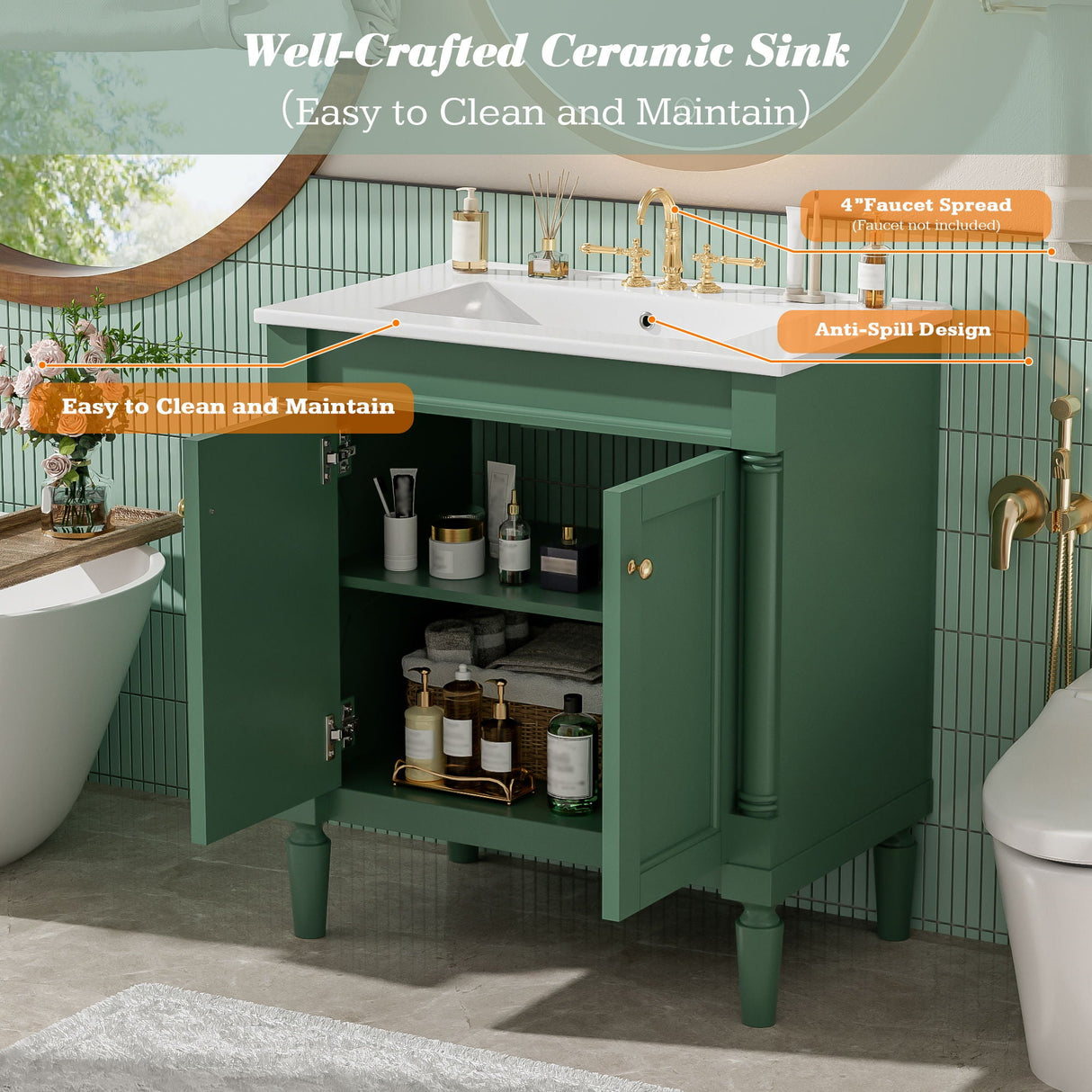 Bathroom Vanity Cabinet With Sink, Soft Close Doors, Storage Cabinet