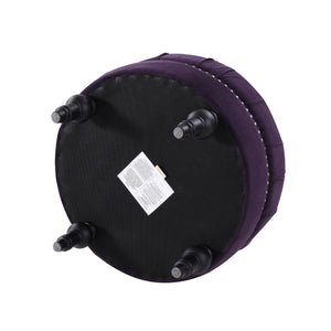 Dawn Tufted Round Ottoman in Purple Velvet with Nailhead Accents