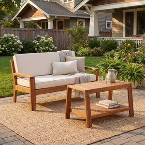 2-Piece Outdoor Teak Acacia Wood Conversation Set