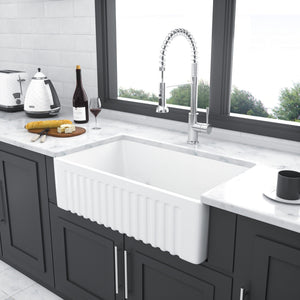 Farmhouse Ceramic Apron Front Single Bowl Kitchen Sink with Durable Design - White or Black
