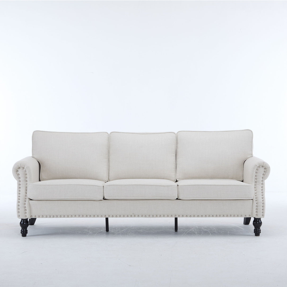 Rolled Arm Sofa With Nailhead Trim With Wooden Legs