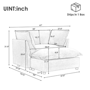 Modern Armchair Sofa 47" Cozy Upholstered Sofa Chair with Movable Ottoman
