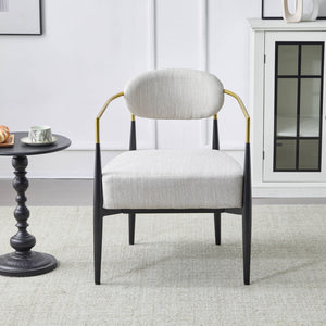 Mid Century Modern Upholstered Accent Armchair With Tapered Legs - Beige / Black / Gold