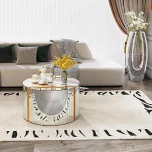 White Marble Pattern Round Coffee Table