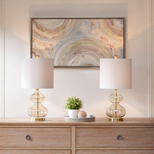 Ellipse Curved Glass Table Lamp Set of 2 with Gold Base - White