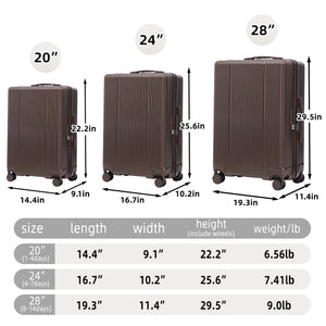 3 Piece ABS Spinner Wheel Luggage Set - Brown