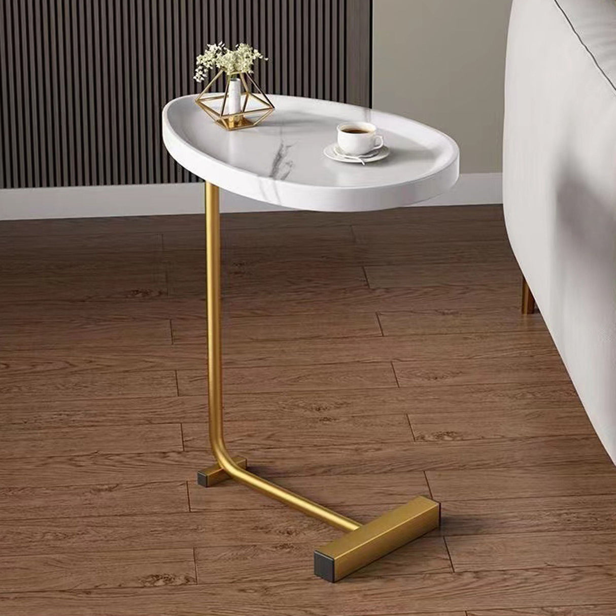 C-Shaped Side Table, Small Sofa Table for Couch and Bedroom