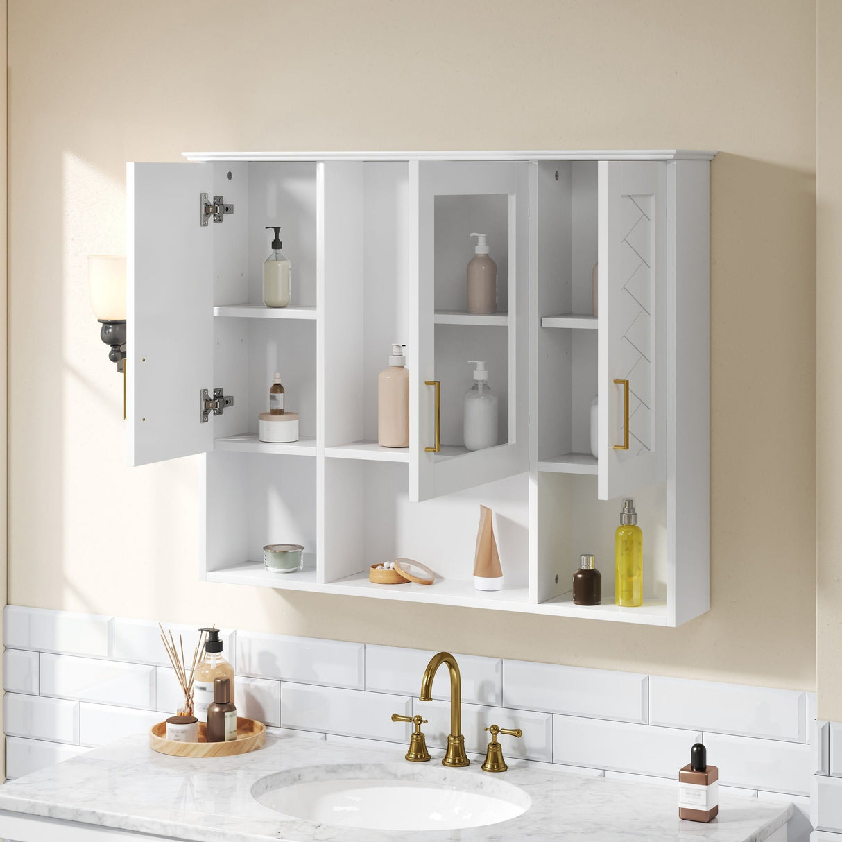 Modern Wall Mounted Medicine Cabinet with Adjustable Shelves and Soft Close Doors