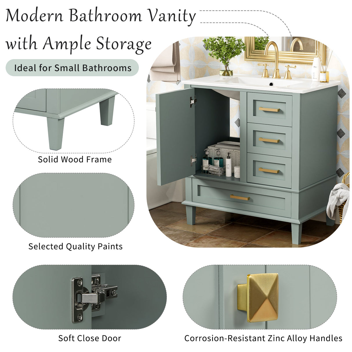 30" Bathroom Vanity with Sink Combo Set