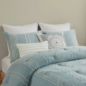 3 Piece Cotton Jacquard Comforter Set Aqua King/Cal King