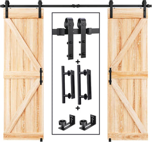 8 FT Double Sliding Barn Door Track and Handle Hardware Kit