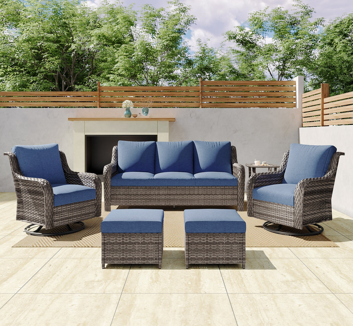 JB Outdoor 3-Seater Sofa Set with Swivel Chairs and Side Table