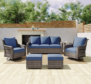 JB Outdoor 3-Seater Sofa Set with Swivel Chairs and Side Table