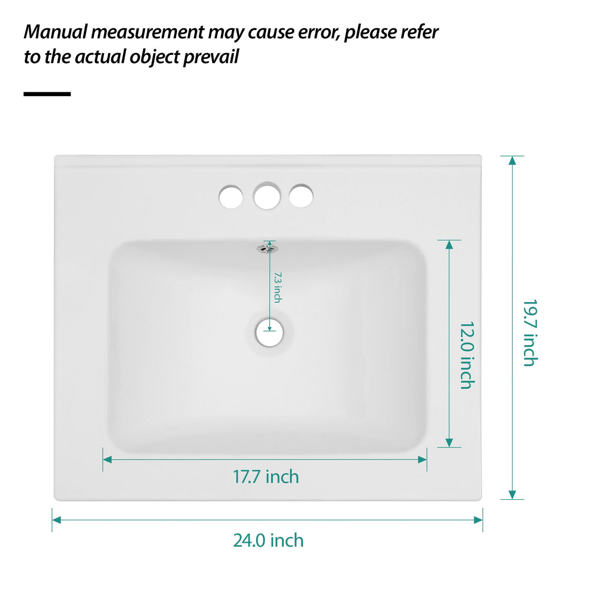 Modern Rectangular Single Vanity Top with Overflow and 3 Faucet Holes - White
