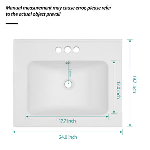 Modern Rectangular Single Vanity Top with Overflow and 3 Faucet Holes - White