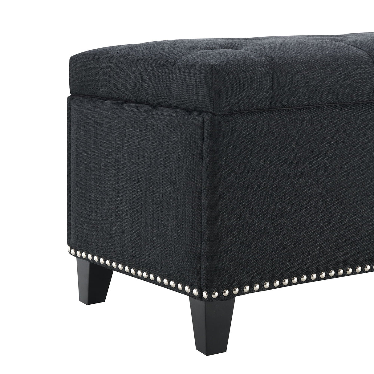 Button Tufted Storage Ottoman, Living Room Bench With Safety Close Hinge - Black
