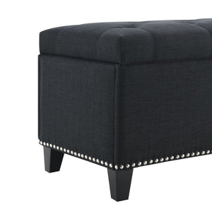 Button Tufted Storage Ottoman, Living Room Bench With Safety Close Hinge - Black