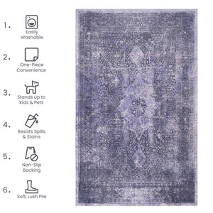 Maval - 2'6'' X 10' Washable Runner Rug - Anthracite