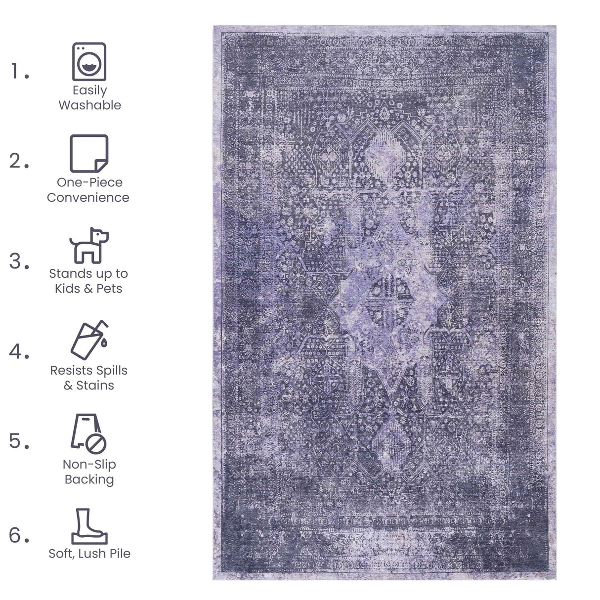 Maval - 6' X 9' Washable Area Rug - Anthracite