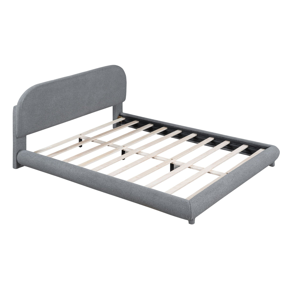 Upholstered Platform Bed With Thick Solid Frame And Stylish Curve-Shaped Design