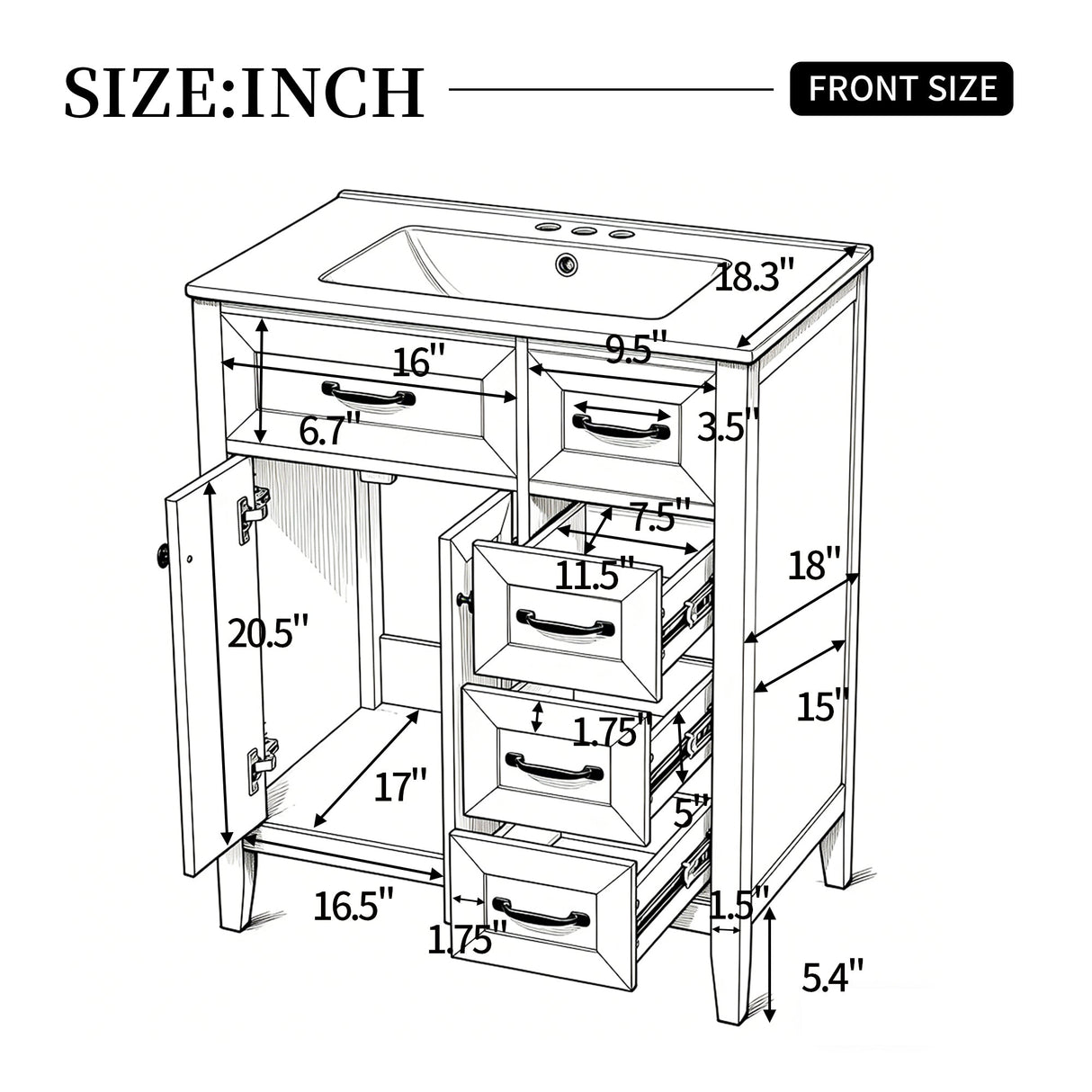 30" White Bathroom Vanity with Ceramic Sink