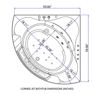 59" Corner Whirlpool Bathtub for 2-Person