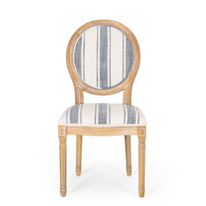 French Country-Inspired KD Dining Chair with Iconic Round Backrest in Blue Fabric