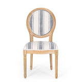 French Country-Inspired KD Dining Chair with Iconic Round Backrest in Blue Fabric