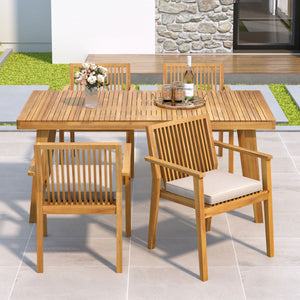 5 Piece Patio Furniture Set Acacia Wood Table and 4 Heavy Duty Cushioned Chairs
