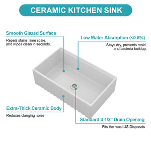 Workstation Single Bowl Apron Front Kitchen Sink - White