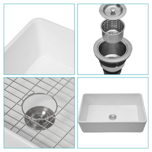 Farmhouse Ceramic Apron Front Single Bowl Kitchen Sink with Durable Design - White or Black