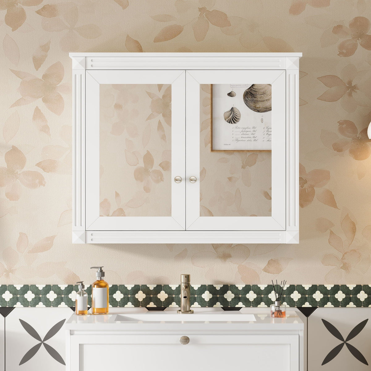 Wall-Mounted Medicine Cabinet with Dual Mirrors and Adjustable Shelves - Black or White
