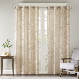 Palm Leaf Burnout Sheer Window Curtain 50x95 Natural