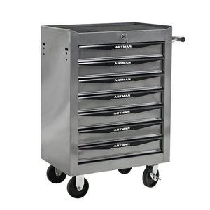 Rolling Metal Tool Chest with 7 Drawers, 20" Cabinet Silver