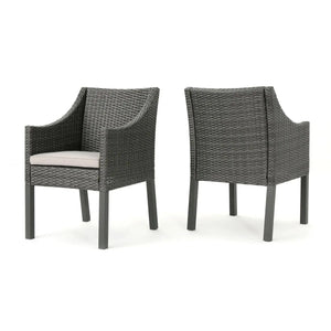 Outdoor Rattan Dining Chair With Straight Legs And Sloped Arms (Sey of 2)