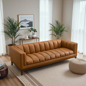 Melissa Mid-Century Cognac Vegan Leather Modern Sofa